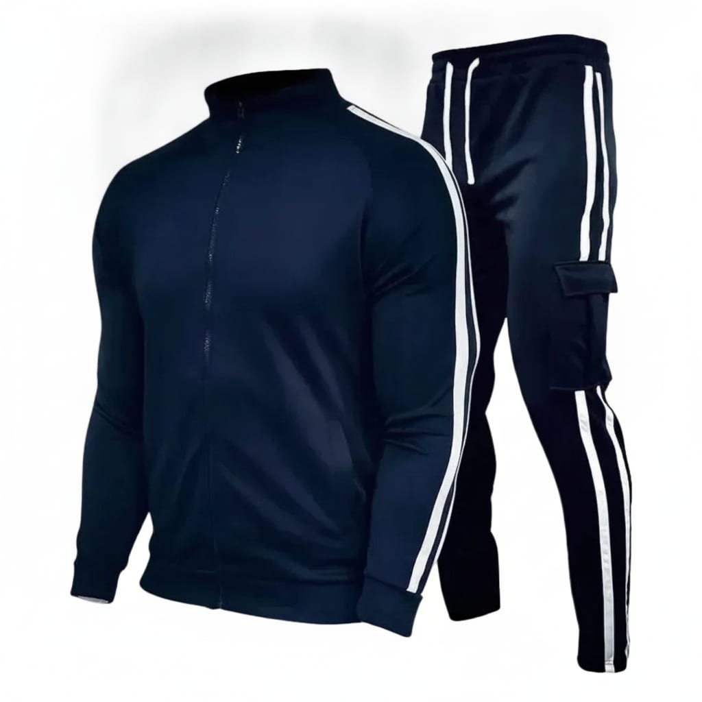 Striped Zip-Up Cargo Tracksuit Set