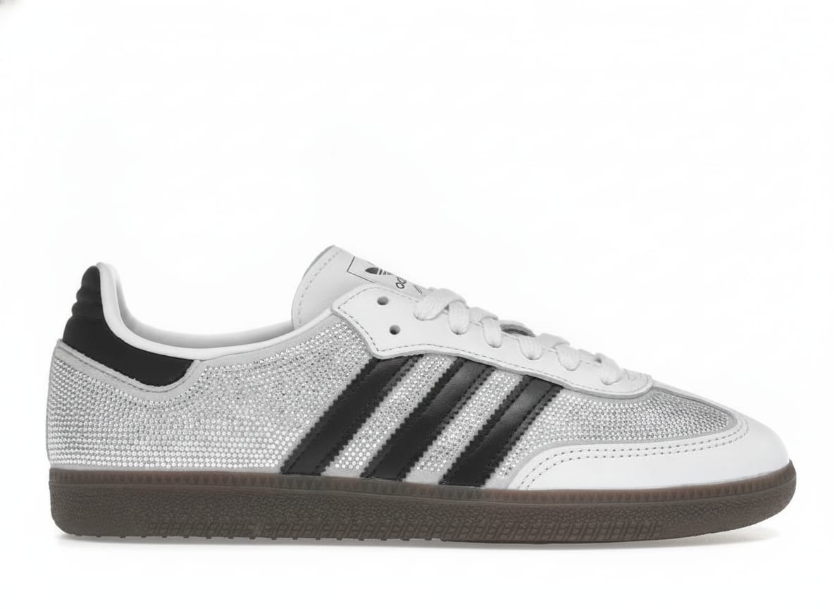 Classic Low-Profile Casual Sneakers, White Silver Rhinestone