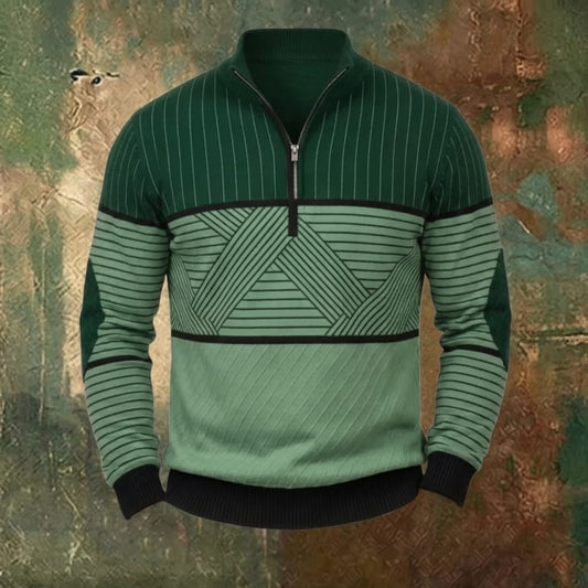 Men's Geometric Stripe Quarter-Zip Sweater