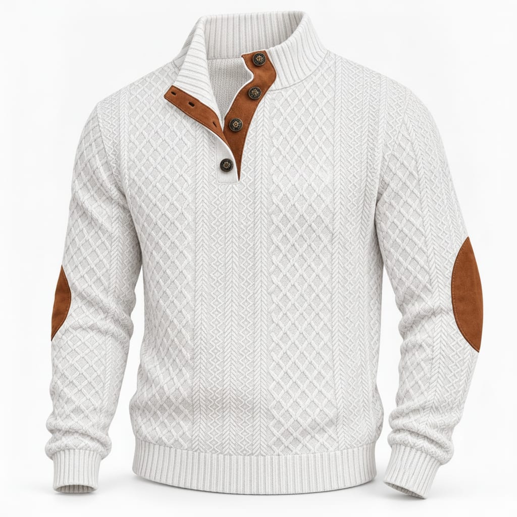 Men's Textured Button-Neck Sweater