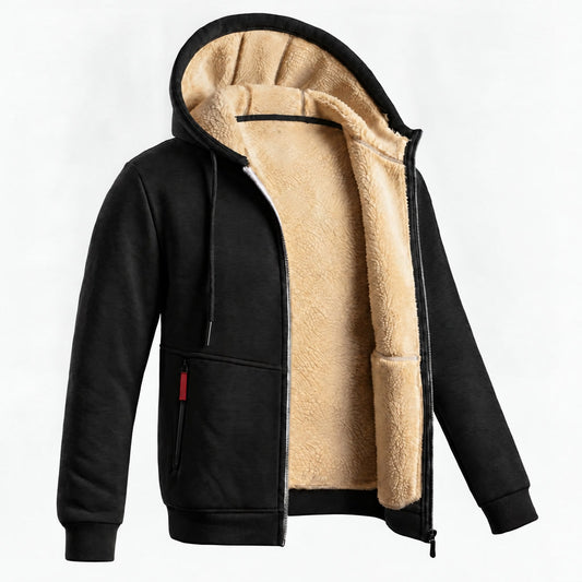 Men's Contrast-Lined Hooded Full-Zip Jacket – Black